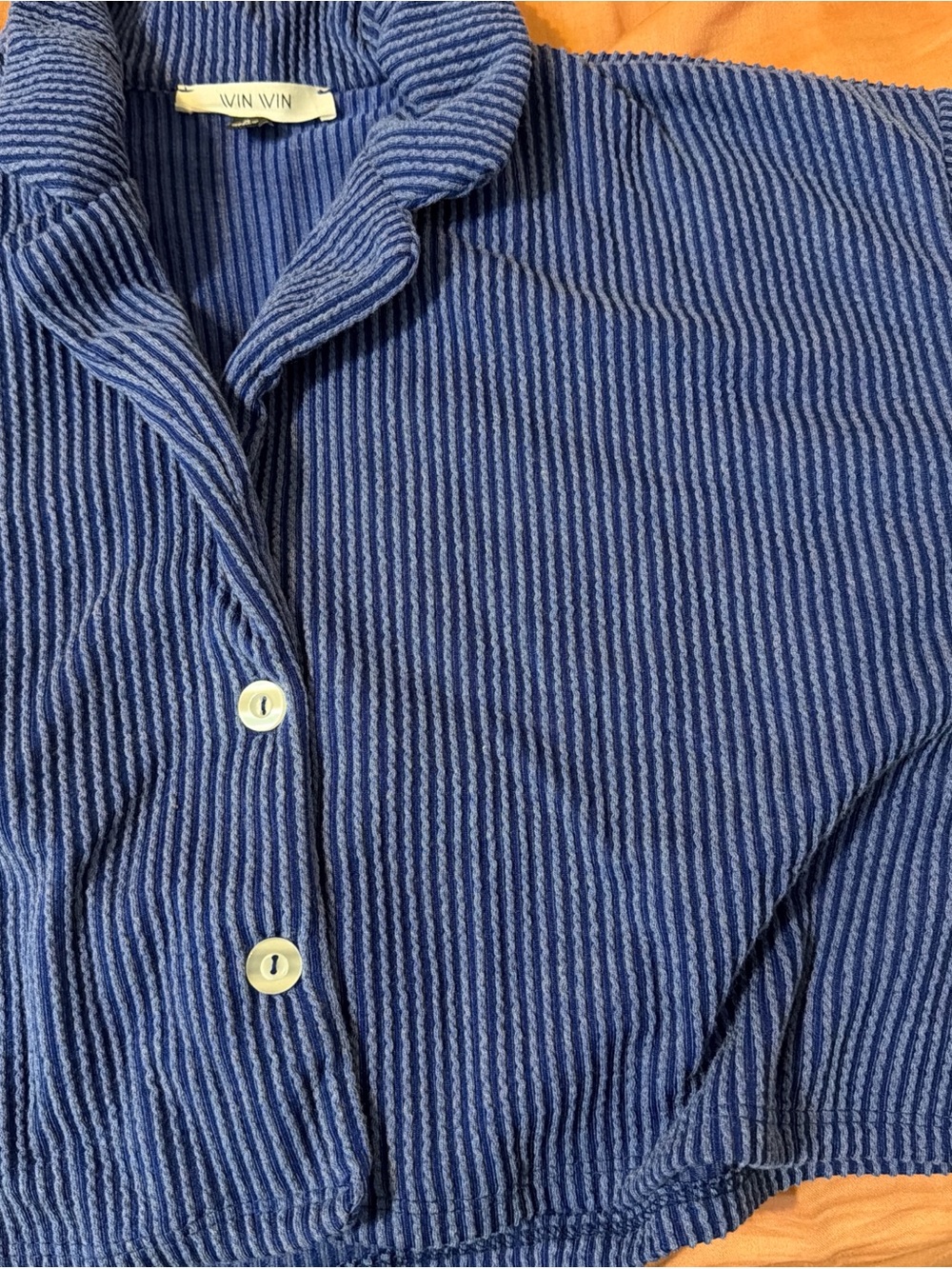 MINA MONROE Blue Ribbed Button-Up Pants Set